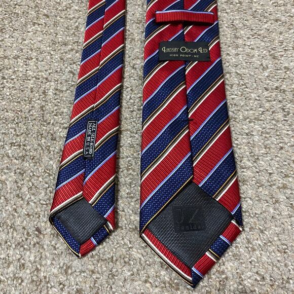 J.Z. Boulder Tie Blue Red Formal Preppy USA Hand Sewn University Stripe Silk - Picture 2 of 4